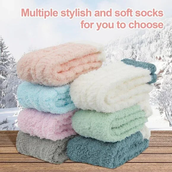 ⭐ 7-Pair Women’s Fuzzy Socks Cozy Fluffy Warm Christmas Gift Set